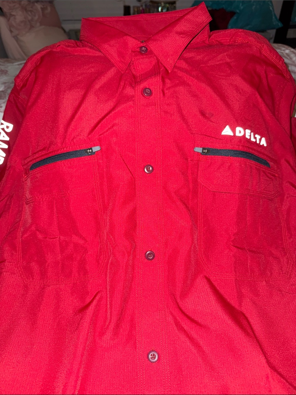 Delta Men's Red Lightweight Work Shirt Jacket with Zip Pockets